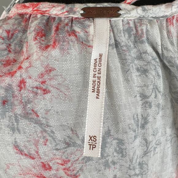 FREE PEOPLE Coral & Ivory Floral Flutter By Tank Ruffles Asymmetric Hem Silky XS - Picture 6 of 7